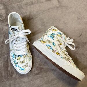 Vans Tapered Sk8-Hi White with Butterflies and Flowers Like NEW